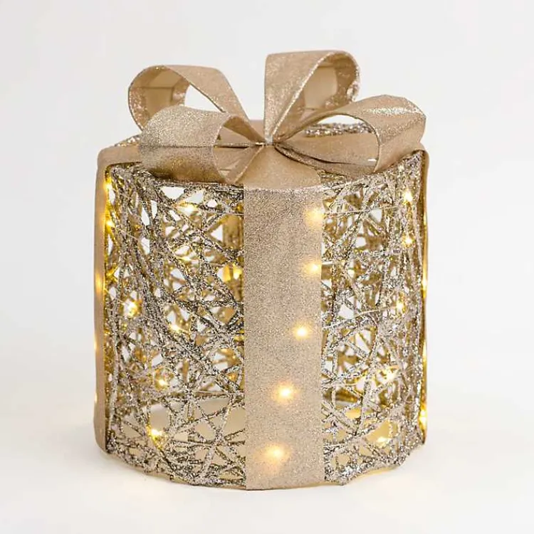New Pre-Lit Glitter Christmas Gift Box, 10 in. Outdoor Christmas Decorations