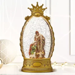 Pre-Lit en Crown Holy Family Snow Globe Christmas Decorations