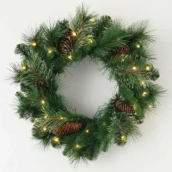 Discount Pre-Lit Mixed Pine and Pinecone Christmas Wreath Christmas Wreaths