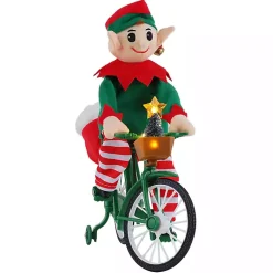 Pre-Lit Moving Christmas Elf Bicycle Figurine Christmas Decorations