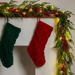 New Pre-Lit Norfolk Red Berry Garland Christmas Arrangements & Garland