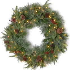 Outlet Pre-lit Real Touch Pine and Berry Wreath Christmas Wreaths