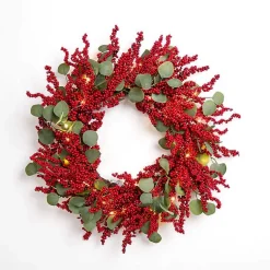 Online Pre-lit Red Berry and Eucalyptus Wreath Christmas Wreaths