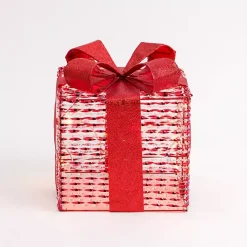 New Pre-Lit Iridescent Christmas Gift Box, 8 in. Outdoor Christmas Decorations