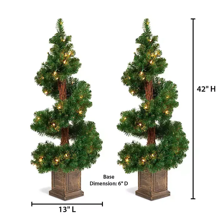 Outlet Pre-Lit Spiral Potted Pine Trees, Set of 2 Christmas Trees