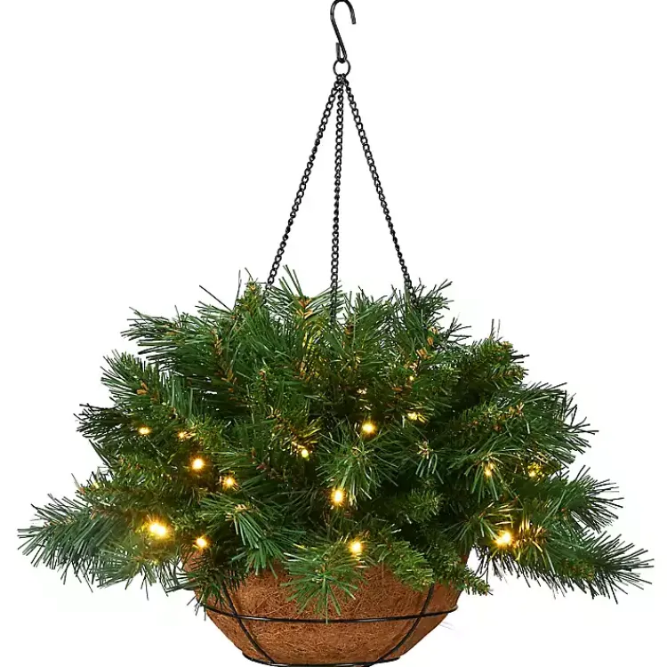 Pre-Lit Tiffany Fir Christmas Hanging Basket Christmas Arrangements & Garland