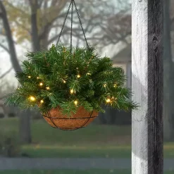 Pre-Lit Tiffany Fir Christmas Hanging Basket Christmas Arrangements & Garland