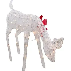 Outlet Pre-Lit White Mesh Red Bow Christmas Reindeer Outdoor Christmas Decorations