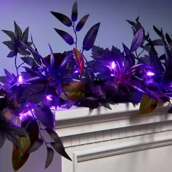 Best Purple Pre-Lit Black Leaves Garland Halloween