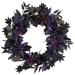 New Purple Pre-Lit Black Leaves Wreath Halloween