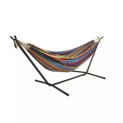Kirklands Home Outdoor Seating|Rainbow Double Hammock with Stand and Carry Bag Multi