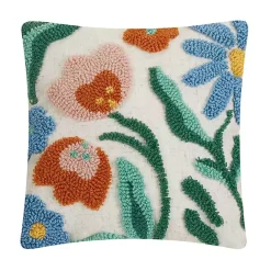 Online Rainbow Florals Hooked Wool Pillow Pillows
