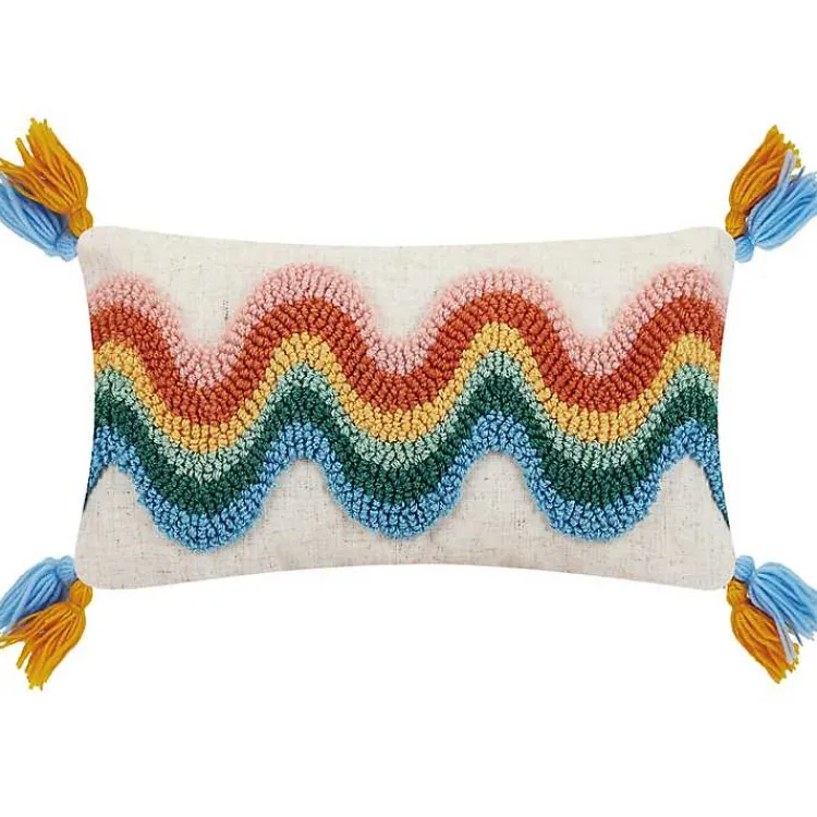 Rainbow Wave Hooked Wool Lumbar Pillow Pillows