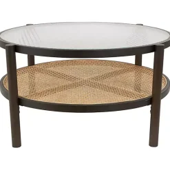 Kirklands Home Coffee Tables|Rattan and Glass 2-Tier Coffee Table