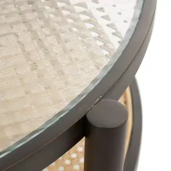 Kirklands Home Coffee Tables|Rattan and Glass 2-Tier Coffee Table