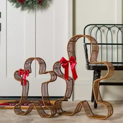 Online Rattan Gingerbread Men Outdoor Statues, Set of 2 Outdoor Christmas Decorations