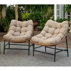 Kirklands Home Outdoor Seating|Rattan Scoop Chairs with Cushions, Set of 2