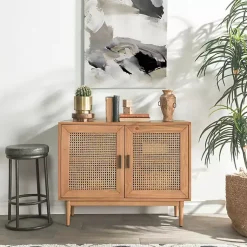 Kirklands Home Cabinets & Sideboards|Reclaimed Pine and Woven Cane Cabinet