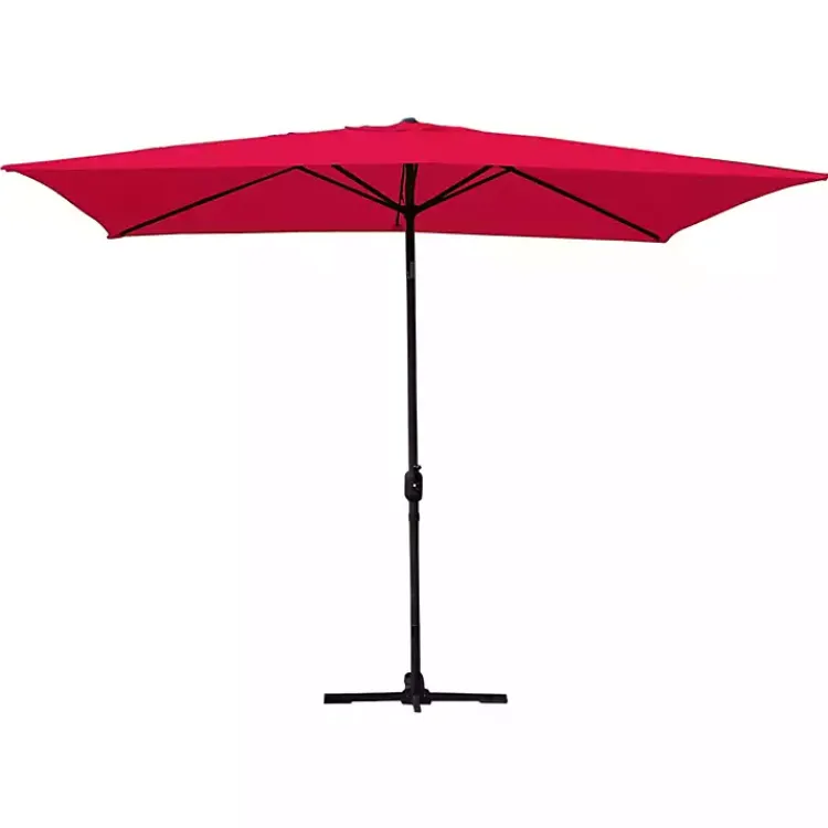 Kirklands Home Outdoor Accent Furniture|Red & Black 10 ft. Hand Crank Tilt Umbrella