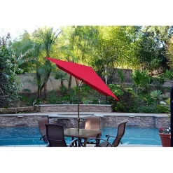 Kirklands Home Outdoor Accent Furniture|Red & Champagne 10 ft. Hand Crank Tilt Umbrella