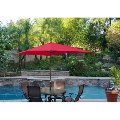 Kirklands Home Outdoor Accent Furniture|Red & Champagne 10 ft. Hand Crank Tilt Umbrella