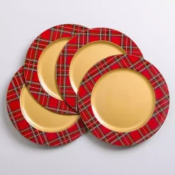 New Red & Gold Plaid Chargers, Set of 4 Christmas Dining & Entertaining