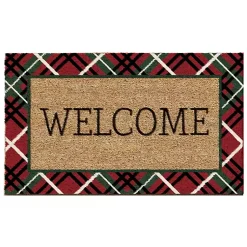 Best Red & Green Plaid Welcome Doormat Outdoor Christmas Decorations