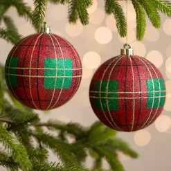 Hot Red & Green Tartan Plaid 2-pc. Ornament Set, 5 in. Christmas Ornaments