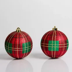 Hot Red & Green Tartan Plaid 2-pc. Ornament Set, 5 in. Christmas Ornaments
