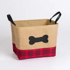 Best Red and Black Plaid Dog Bone Jute Bin Baskets & Boxes