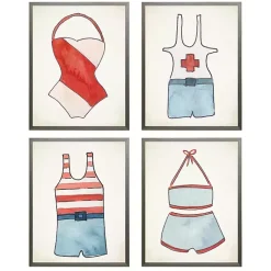 Kirklands Home Framed Art|Red and Blue Vintage Swimsuits Art, Set of 4