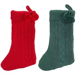 Online Red and Green Cable Knit Stockings, Set of 2 Christmas Stockings & Stocking Holders