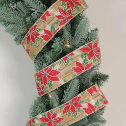 Clearance Red and Green Poinsettia 16 yard Christmas Ribbon Christmas Tree Decorations