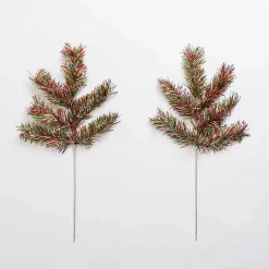 Hot Red and Green Tinsel Picks, Set of 2 Christmas Tree Decorations