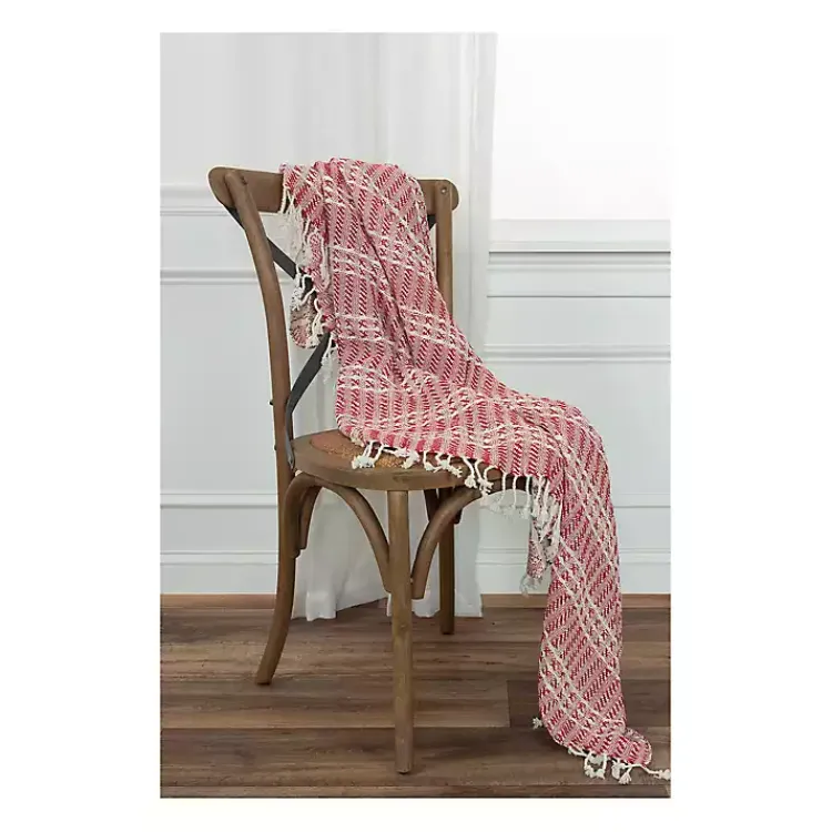 Discount Red and Ivory Striped Cotton Throw Blankets & Throws