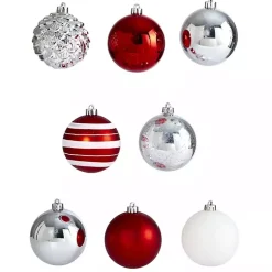 New Red and Silver Shatterproof Ornaments, Set of 64 Christmas Ornaments