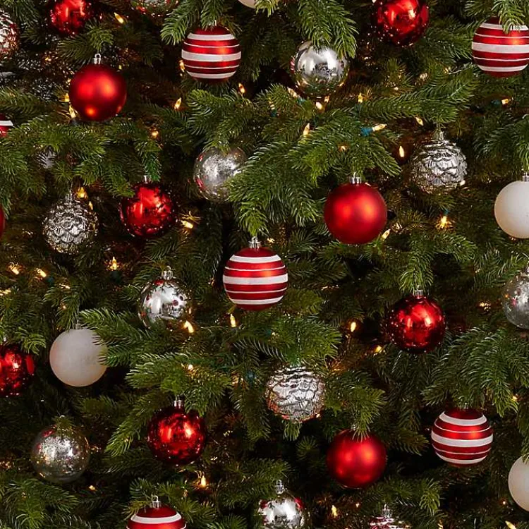 New Red and Silver Shatterproof Ornaments, Set of 64 Christmas Ornaments