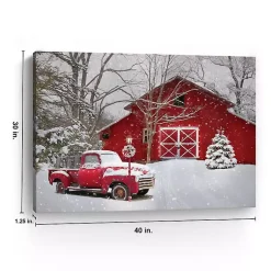 Red Barn in Winter Canvas Art Print, 30x40 Christmas Art & Wall Decor