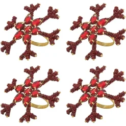 Kirklands Home Table Linens|Beaded Snowflake Napkin Rings, Set of 4 Red