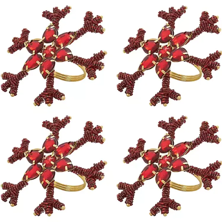 Kirklands Home Table Linens|Beaded Snowflake Napkin Rings, Set of 4 Red