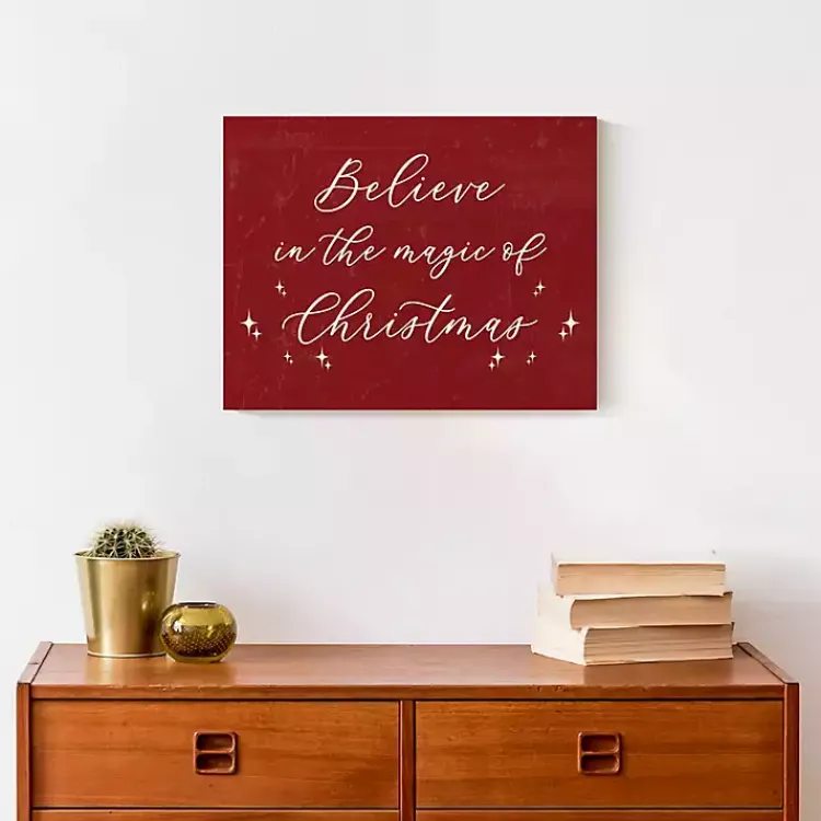 Outlet Red Believe Magic of Christmas Canvas Wall Plaque Christmas Art & Wall Decor