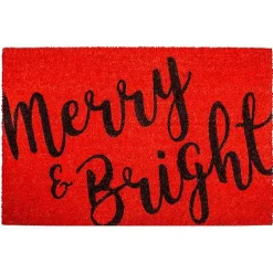 Best Black Merry and Bright Coir Doormat, 36 in. Outdoor Christmas Decorations
