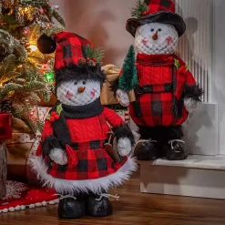 Outlet Red Buffalo Check Standing Snowmen, Set of 2 Christmas Decorations