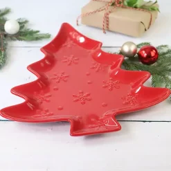 Kirklands Home Serving & Entertaining|Christmas Tree and Snowflakes Serving Platter Red
