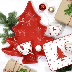 Kirklands Home Serving & Entertaining|Christmas Tree and Snowflakes Serving Platter Red