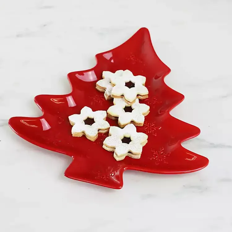 Kirklands Home Serving & Entertaining|Christmas Tree and Snowflakes Serving Platter Red