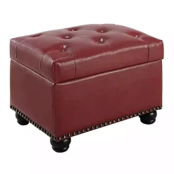 Kirklands Home Benches & Ottomans|Faux Leather Jessy Storage Ottoman Red