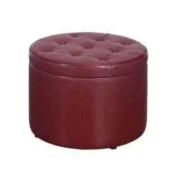 Kirklands Home Benches & Ottomans|Faux Leather Round Shoe Storage Ottoman Red