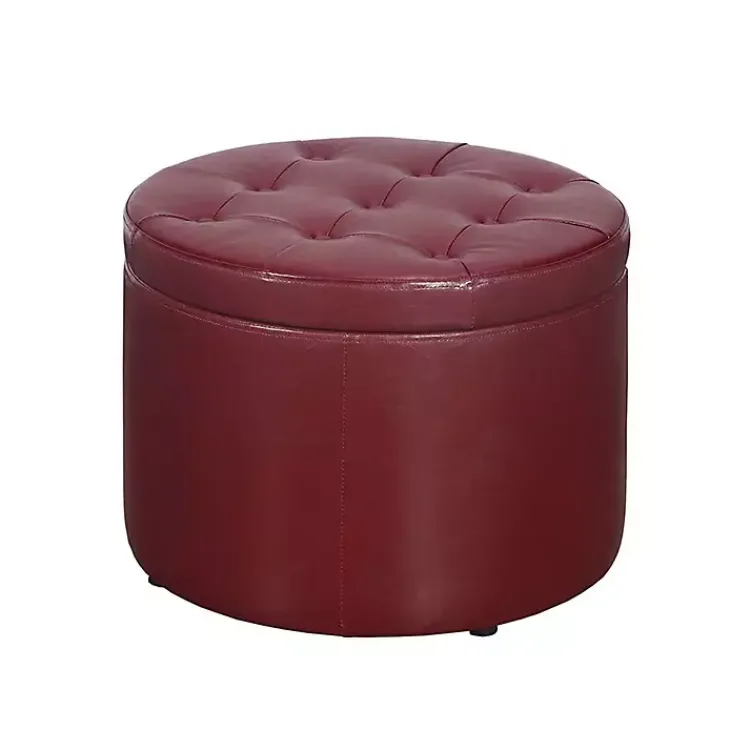 Kirklands Home Benches & Ottomans|Faux Leather Round Shoe Storage Ottoman Red