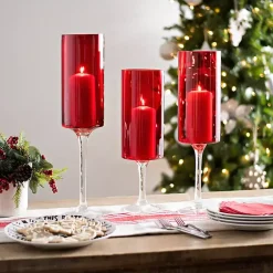 Clearance Glass Stemmed Hurricanes, Set of 3 Candle Holders